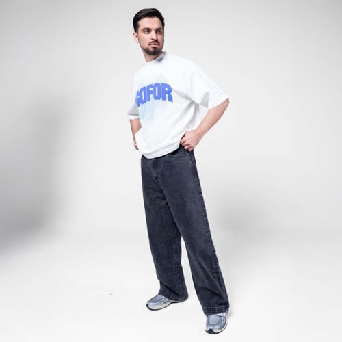 تيشيرت اوفرسايز طباعة امامية متعدد الالوان - أبيض