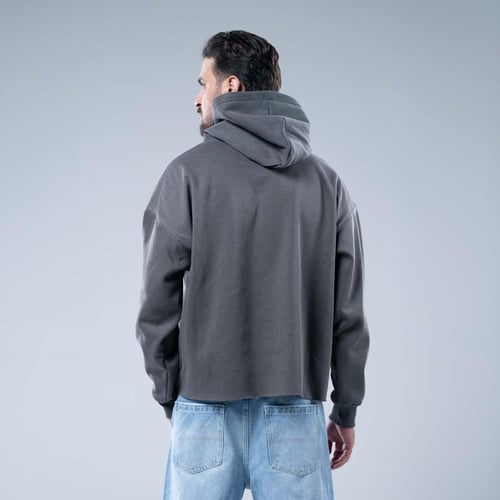 هودي واسع بكاب رمادى بتطريز رقع ملونة مختلفة