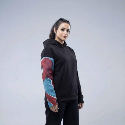 هودي انمي تطريز كم كامل شخصية سبايدر مان - اسود