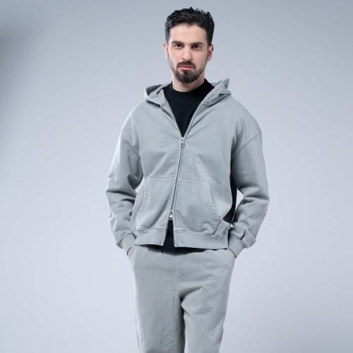 هودي أوفرسايز بسحاب كامل وغطاء رأس وجيب كانغارو وس...