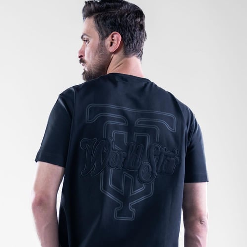 تيشيرت بيسك قطن أكمام قصيرة تصميم بسيط مريح - اسود