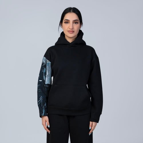 هودي انمي تطريز كم كامل شخصية باتمان - اسود