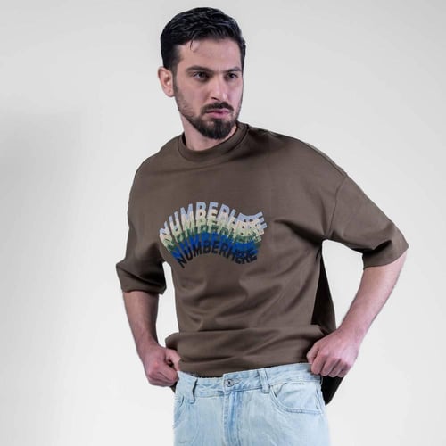 تيشيرت قطن اوفرسايز كاجوال بطبعة امامية فريدة - بن...