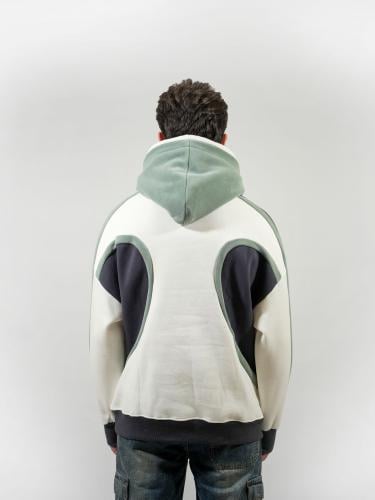 هودي بخطوط مميزة ملونة - ابيض - رصاصي