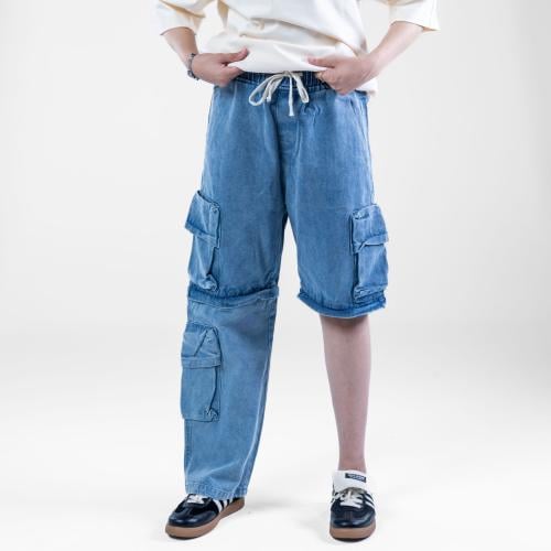 بنطلون جينز كارجو اثنين في واحد قابل للبس شورت او...