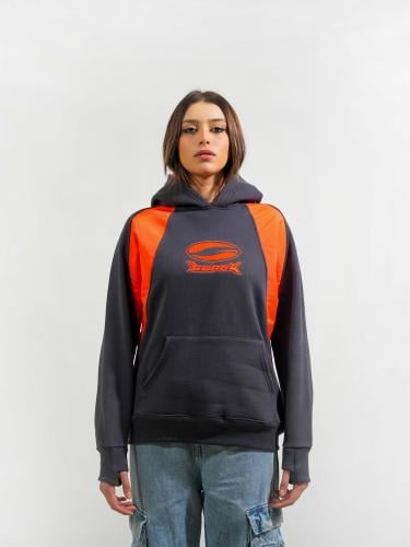 هودي أنيق بجوانب ملونه مع قصة الاصبع - رمادي