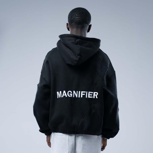 هودي اوفرسايز بكاب ورباط أسفل الخصر - اسود