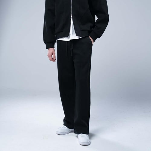 طقم رياضي أوفرسايز جاكيت بسحاب كامل وخطوط بارزة وق...