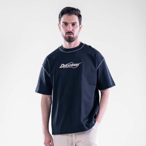 تيشيرت اوفرسايز خامه طبية بطبعة خلفية كبيرة - اسود