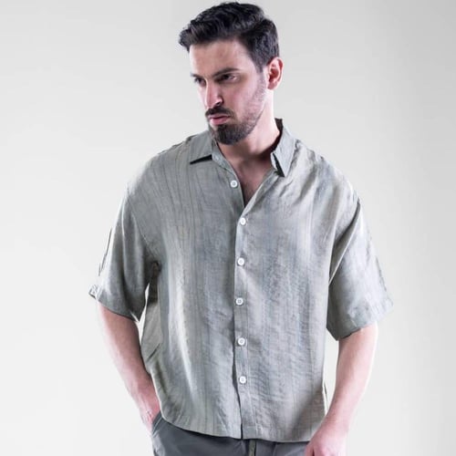 قميص صيفي بوليستر قصة كورية - رمادي