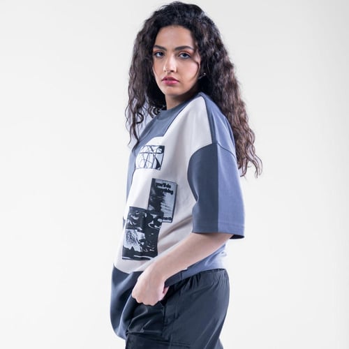 تيشيرت اوفر سايز خامه طبيه بطبعه امامية،أكمام قصير...