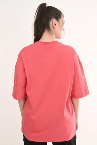تيشيرت أوفر سايز ساده أنيق وعصري - احمر فاتح