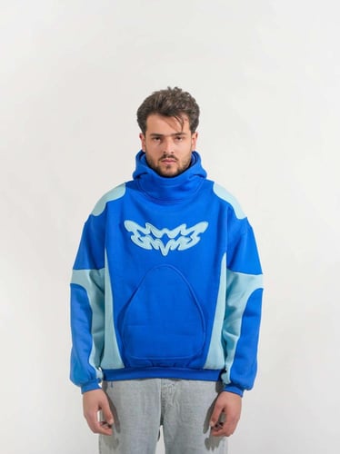هودي شتوي سميك ملون من الجوانب - ازرق