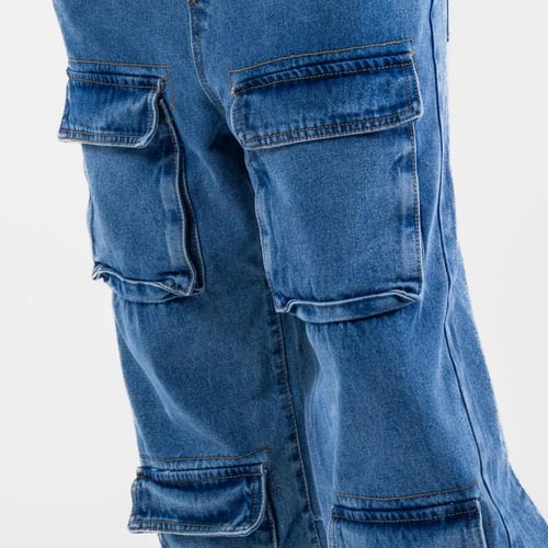 بنطلون جينز كارجو مريح وعملي - ازرق