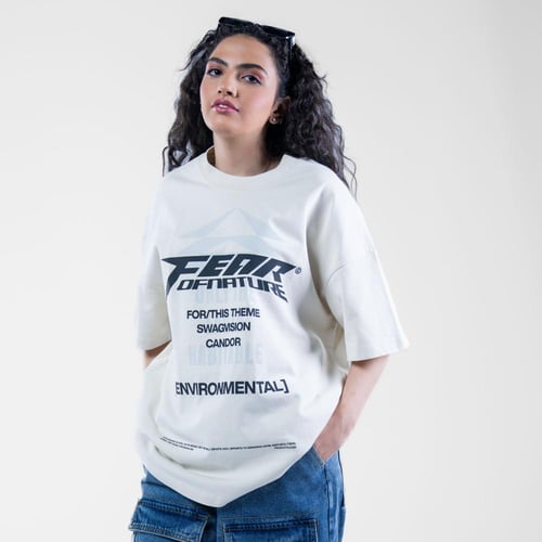 تيشيرت بطبعات وألوان شبابيه - ابيض كريمي