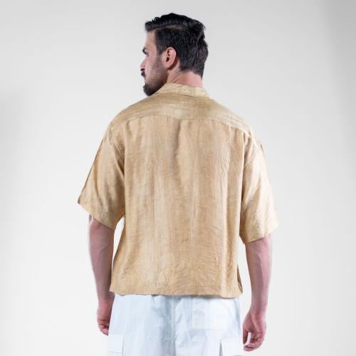 قميص صيفي بوليستر قصة كورية - بيج فاتح