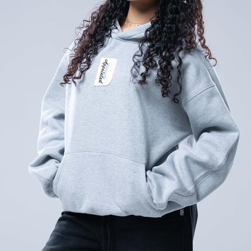 هودي اوفرسايز بجيب امامي وسحاب عرضي بالظهر - رمادي