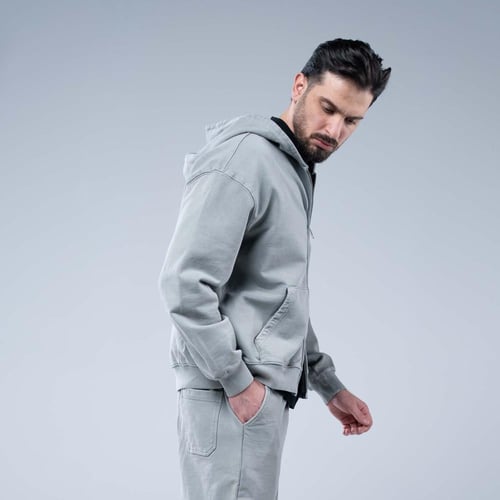 هودي أوفرسايز بسحاب كامل وغطاء رأس وجيب كانغارو وس...