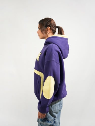هودي بلونين مع تطريز امامي وجيوب - بنفسجي