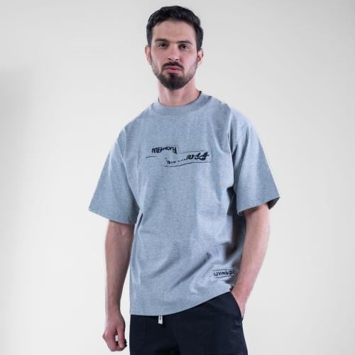 تيشيرت قطن بطبعه وتطريز فريد وعملى - رمادي