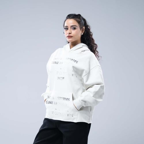 هودي أوفرسايز بقبعة وجيب كانغارو وطباعة عبارات مكر...