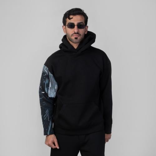 هودي انمي تطريز كم كامل شخصية باتمان - اسود