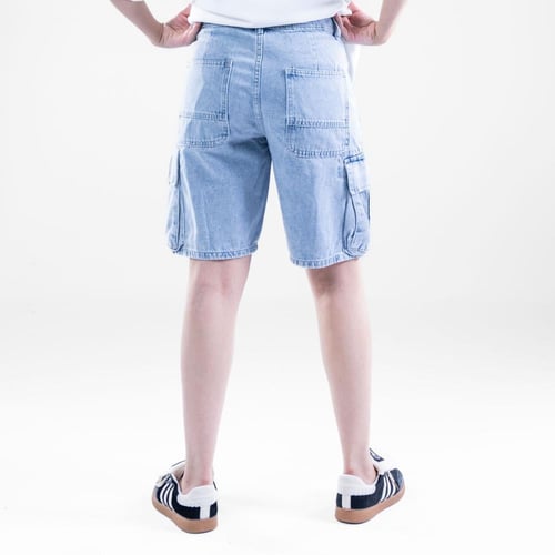 شورت كارجو جينز بألوان زاهية وجيوب متعددة - ازرق ف...