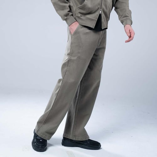 بنطلون واسع أوفرسايز بخصر مطاطي وقصة مستقيمة - أخض...