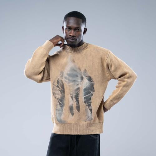 سويتر اوفرسايز بطباعة ظل كبيرة مميزة - بيج فاتح