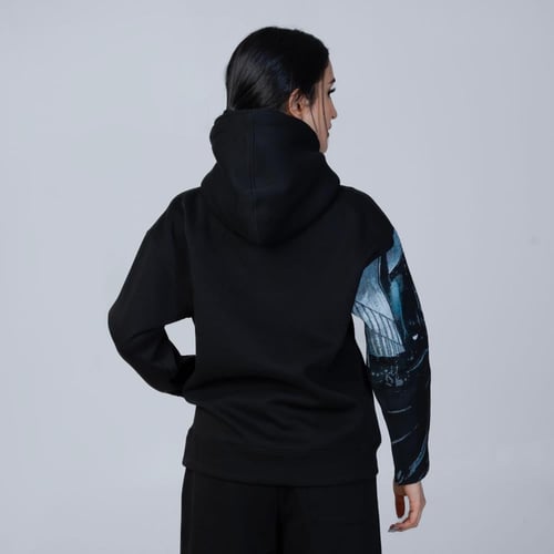 هودي انمي تطريز كم كامل شخصية باتمان - اسود