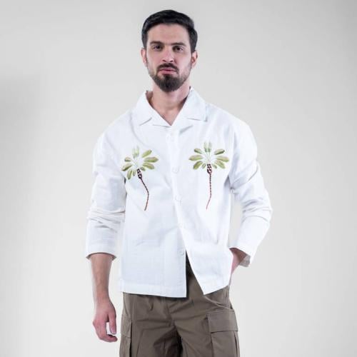 قميص صيفي اوفر سايز باكمام طويله قطن تطريز يدوي -...