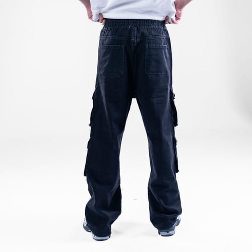 بنطلون كارجو جينز أوفرسايز بجيوب جانبية عصرية - اس...