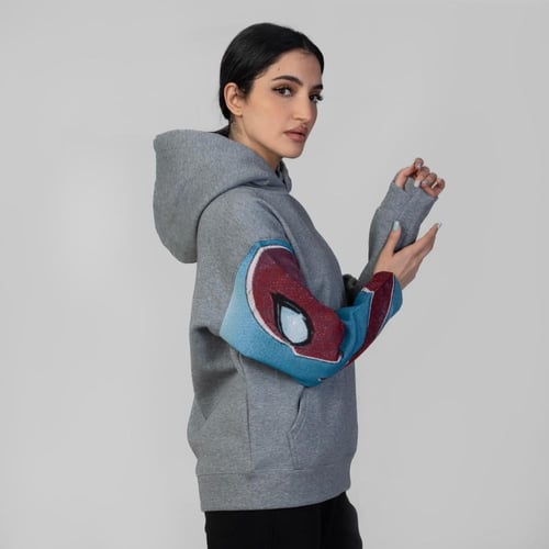 هودي انمي تطريز كم كامل شخصية سبايدر مان - رمادي