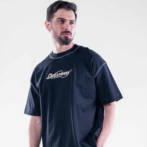 تيشيرت اوفرسايز خامه طبية بطبعة خلفية كبيرة - اسود