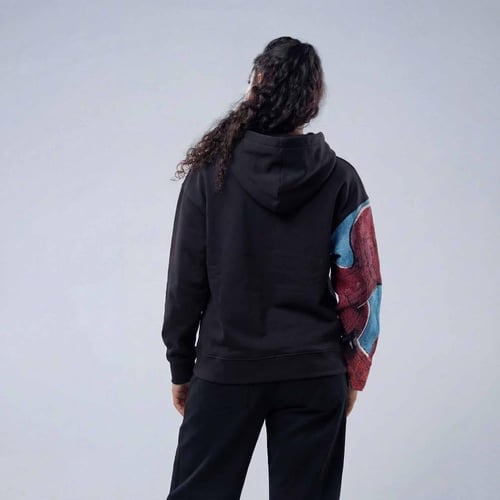 هودي انمي تطريز كم كامل شخصية سبايدر مان - اسود