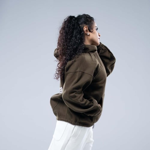 هودي بكاب برباط أسفل الخصر- بني داكن