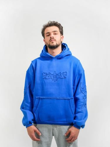 هودي بتطريز بارز مع جيوب - أزرق