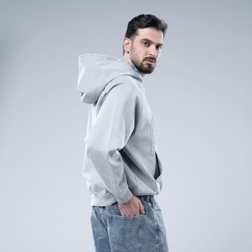 هودي اوفرسايز بكاب بتطريز بارز بنفس اللون - رمادي