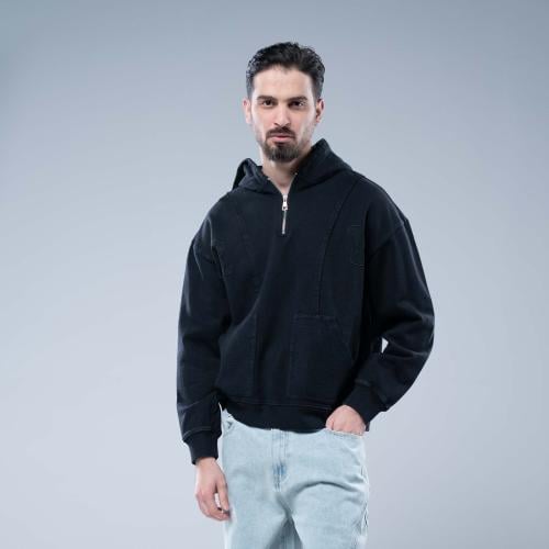 هودي اوفرسايز بسحاب عند فتحة الرقبة وجيبين منفصلين...