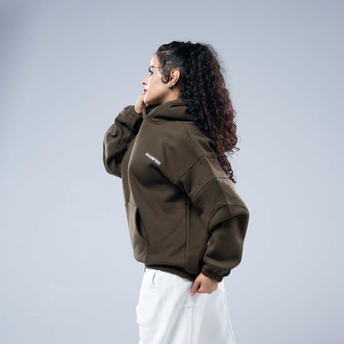 هودي بكاب برباط أسفل الخصر- بني داكن