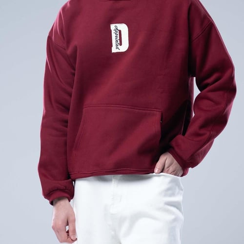 هودي اوفرسايز بجيب امامي وسحاب عرضي بالظهر - احمر