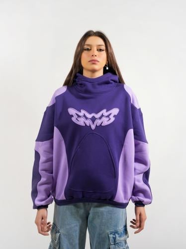 هودي شتوي سميك ملون من الجوانب - بنفسجي