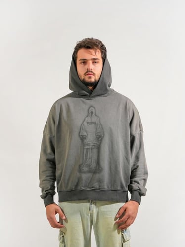 هودي برسمة أماميه وطباعه خلفية مميزه - رصاصي غامق