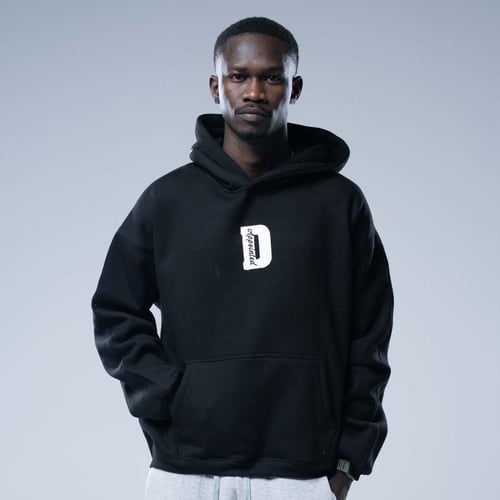 هودي اوفرسايز بجيب امامي وسحاب عرضي بالظهر - اسود