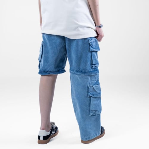 بنطلون جينز كارجو اثنين في واحد قابل للبس شورت او...