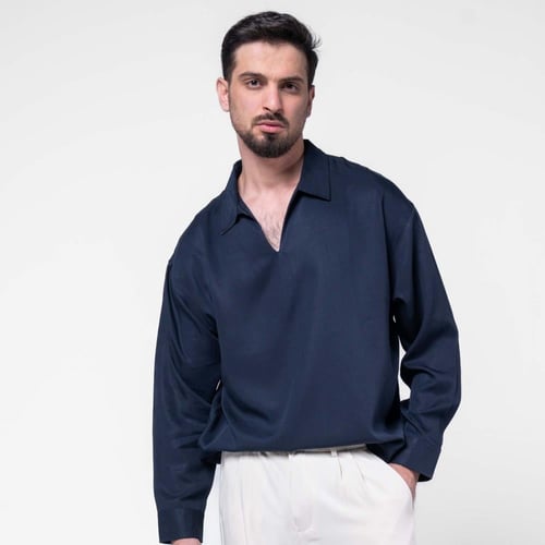 قميص مخملى باكمام طويلة- كحلي