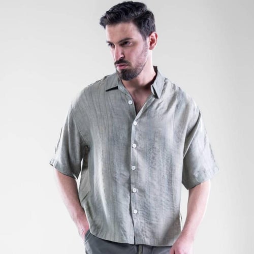 قميص صيفي بوليستر قصة كورية - رمادي