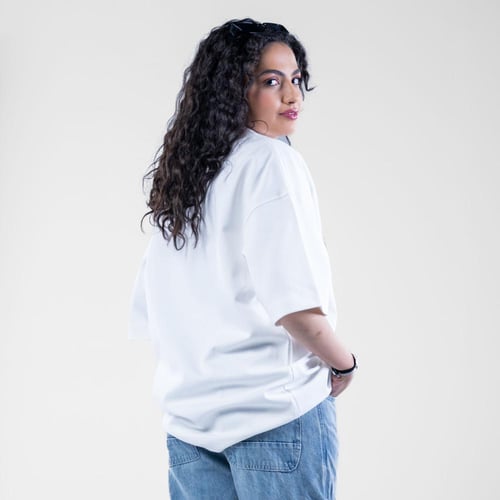 تيشيرت قطن اوفرسايز كاجوال بطبعة امامية فريدة - اب...