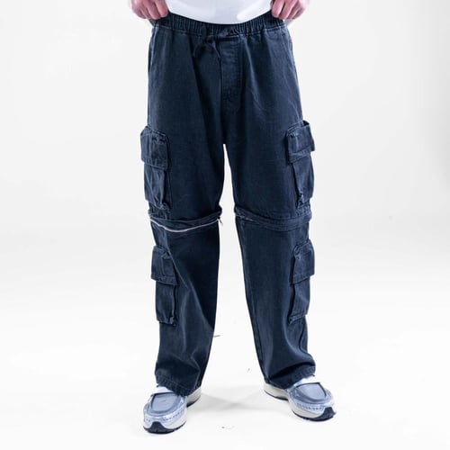 بنطلون جينز كارجو اوفر سايز بخصر مطاطي قابل للبس ك...