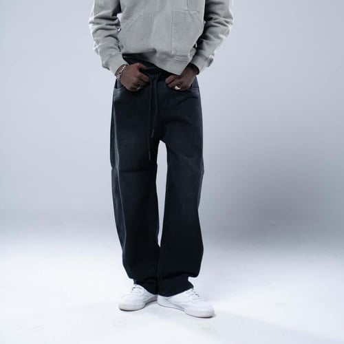 بنطلون واسع فضفاض أوفرسايز برباط خصر وستايل مريح-...